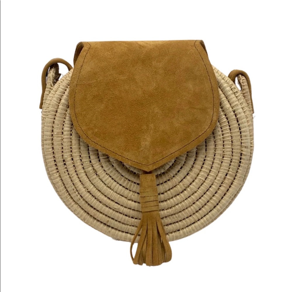 Mina Circle Woven Bag - Camel Brown